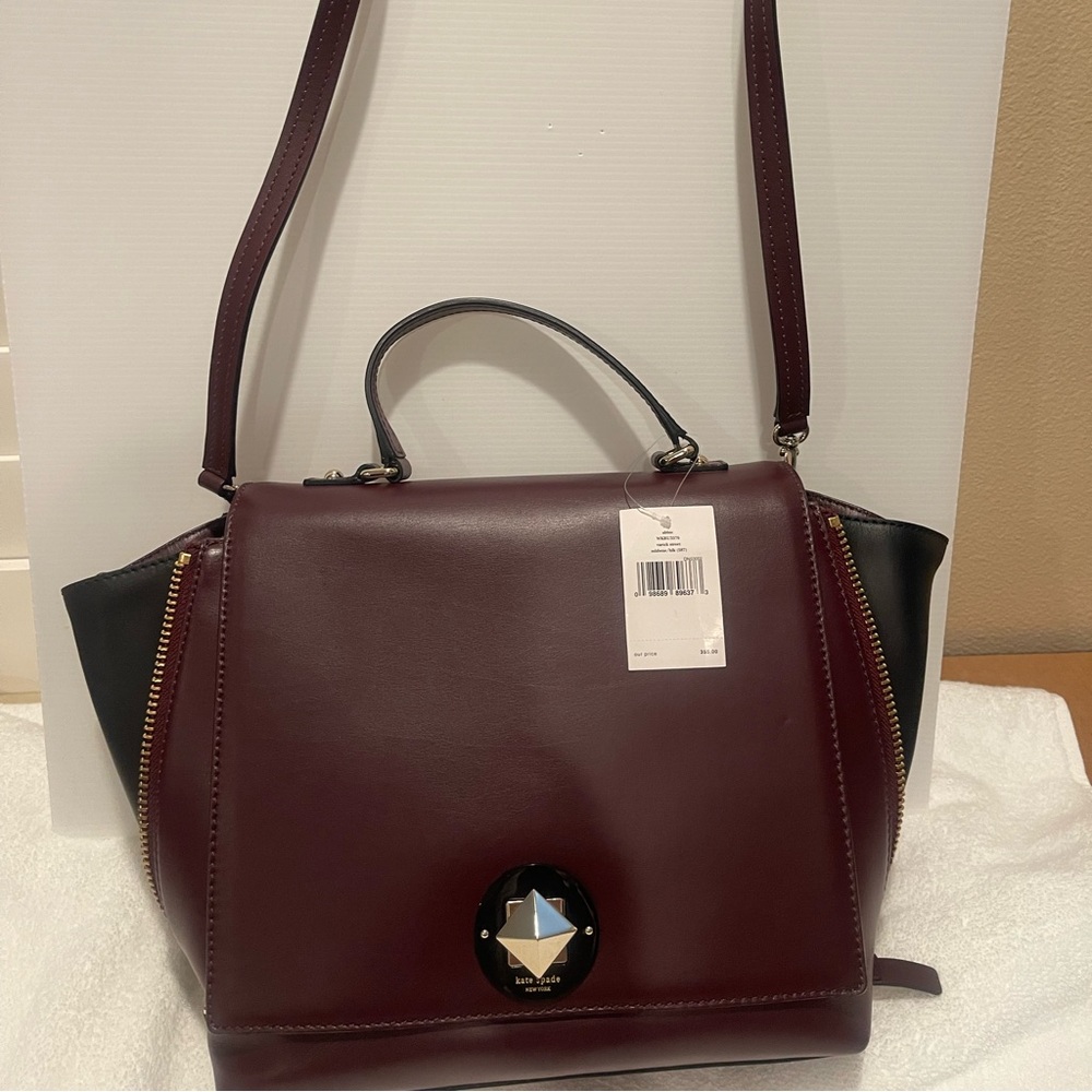 Kate spade burgundy/ black top handle with removable shoulder hand bag